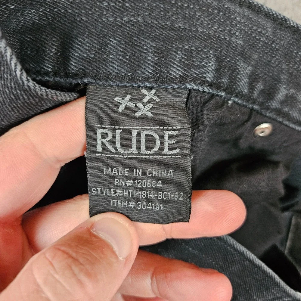 Rude Mens Super Skinny Jeans 36x32 Faded Black Denim Emo Alt